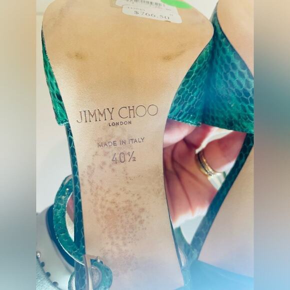 Jimmy Choo Green Snakeskin leather Azia 95 mm Stilettos sandals open toe EU 40.5 - Picture 9 of 10